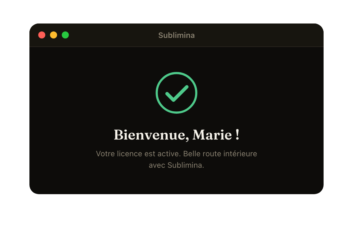 Écran de bienvenue de Sublimina